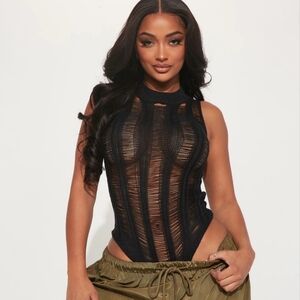 Fashion Nova Keeping Strings Attached Bodysuit- Black Sz: XS